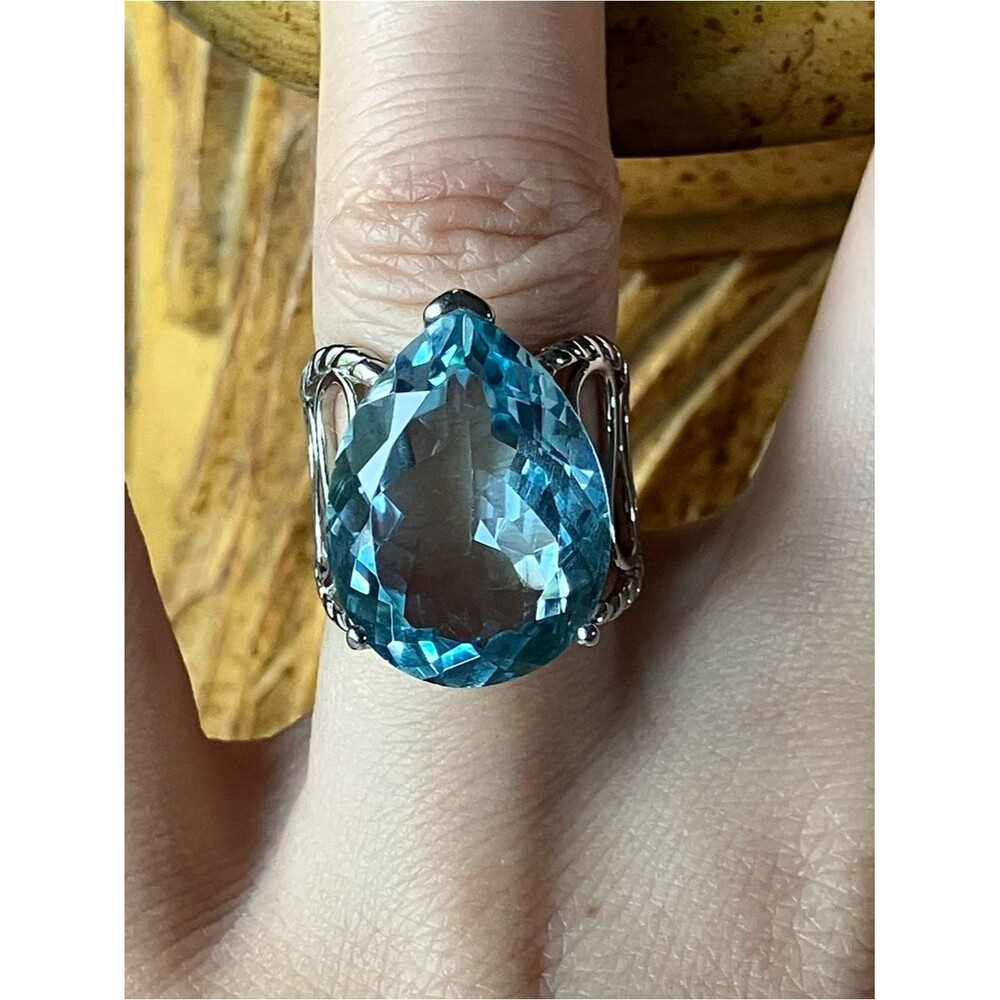 Brazilian Blue Topaz Sterling Silver Cocktail Ring Size 6